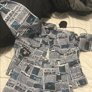 Blue Karl Kani Newspaper Print Denim Set